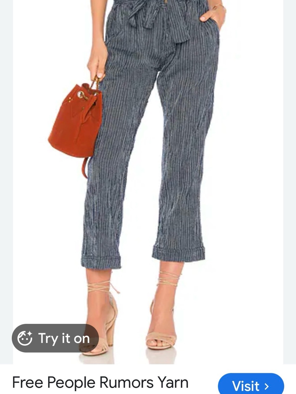 Free People Pinstripe Ankle Cropped Pants in Navy and White